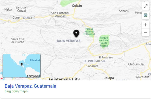 Kort over Baja Verapaz, Guatemala, som viser hvor Katerin bor med sin familie.