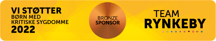 Bronze sponsor logo med tekst: Vi støtter børn med kritiske sygdomme 2022 Team Rynkeby