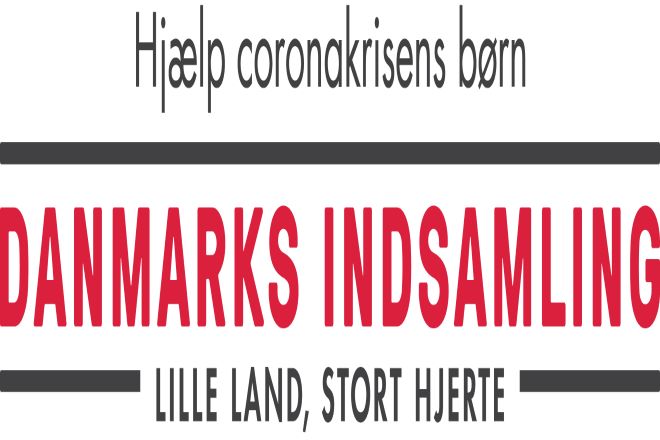 Danmarks Indsamling 2022 logo: "Hjælp coronakrisens børn. Lille land, stort hjerte."