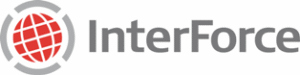 InterForce logo med rød globus og grå tekst.
