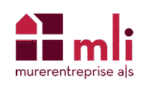 mli murerentreprise logo i mørkerød og lyserød på hvid baggrund.